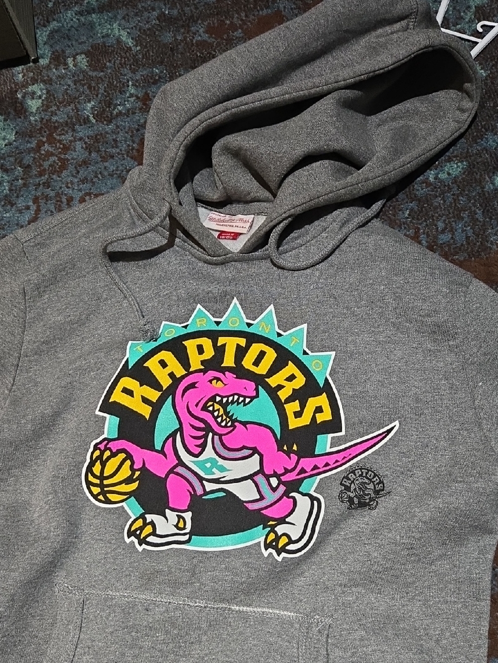 Toronto Raptors Gray Hoodie with Neon Dino Logo mitchell & ness